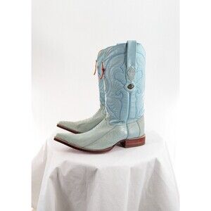 NWT Los Altos Sz 9 EE Rare Pale Blue Cowboy Boots Python? Embroidered Ranch West